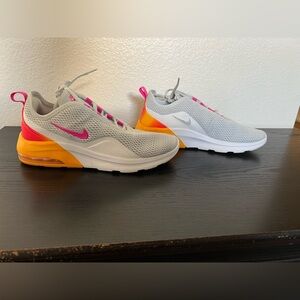 Nike air, size 9 womens. Hot pink/orange, gray, white.